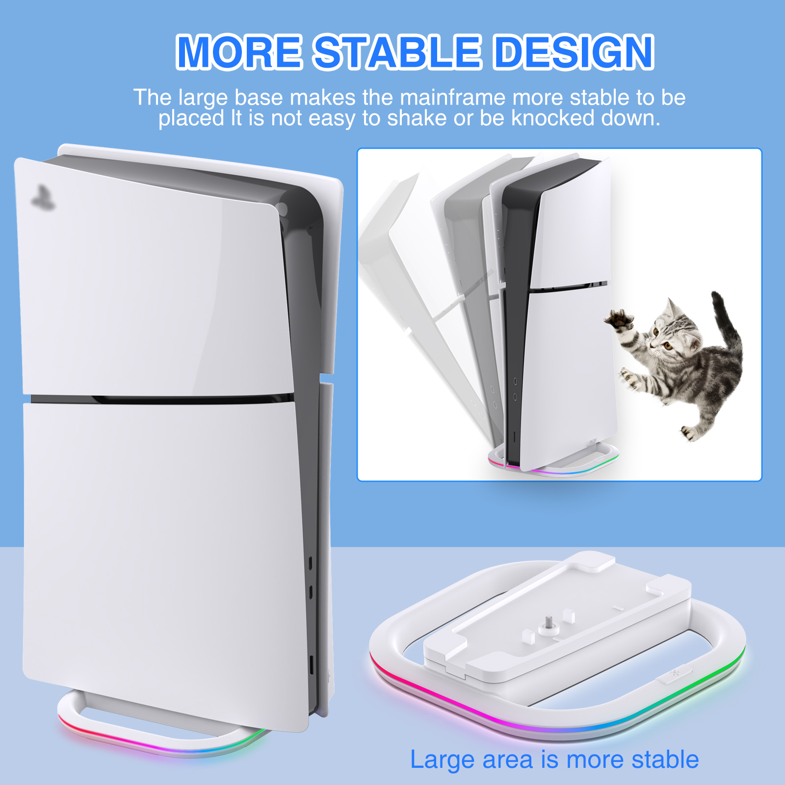 PS5 Vertical RGB 7 Modes Light Stand Sturdy Base Easy Install for PS5 Slim Playstation 5 Console